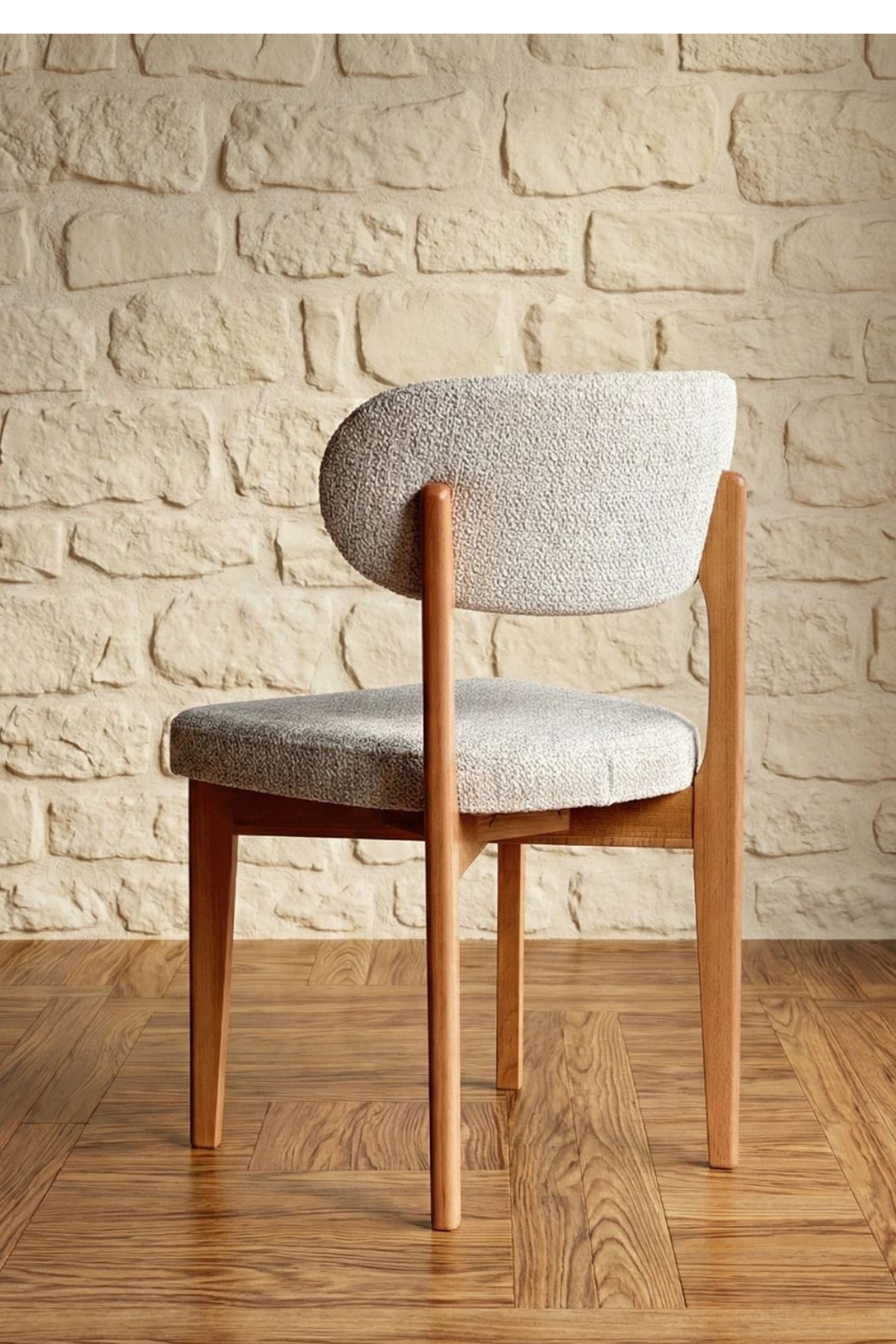 Cosmo Natural Ahşap Döşemeli Sandalye 54x48x80 cm – Modern Masif Ahşap Kumaş Kaplı Yemek Odası & Mutfak Sandalyesi