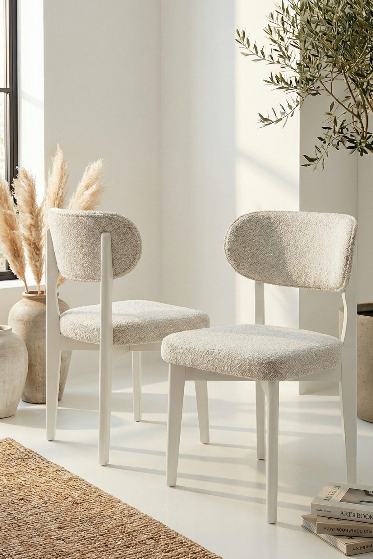 Merlon Beyaz Mat Lake 100 cm Yuvarlak 4 Kişilik Ahşap Yemek Masası Takımı – Beyaz Renk