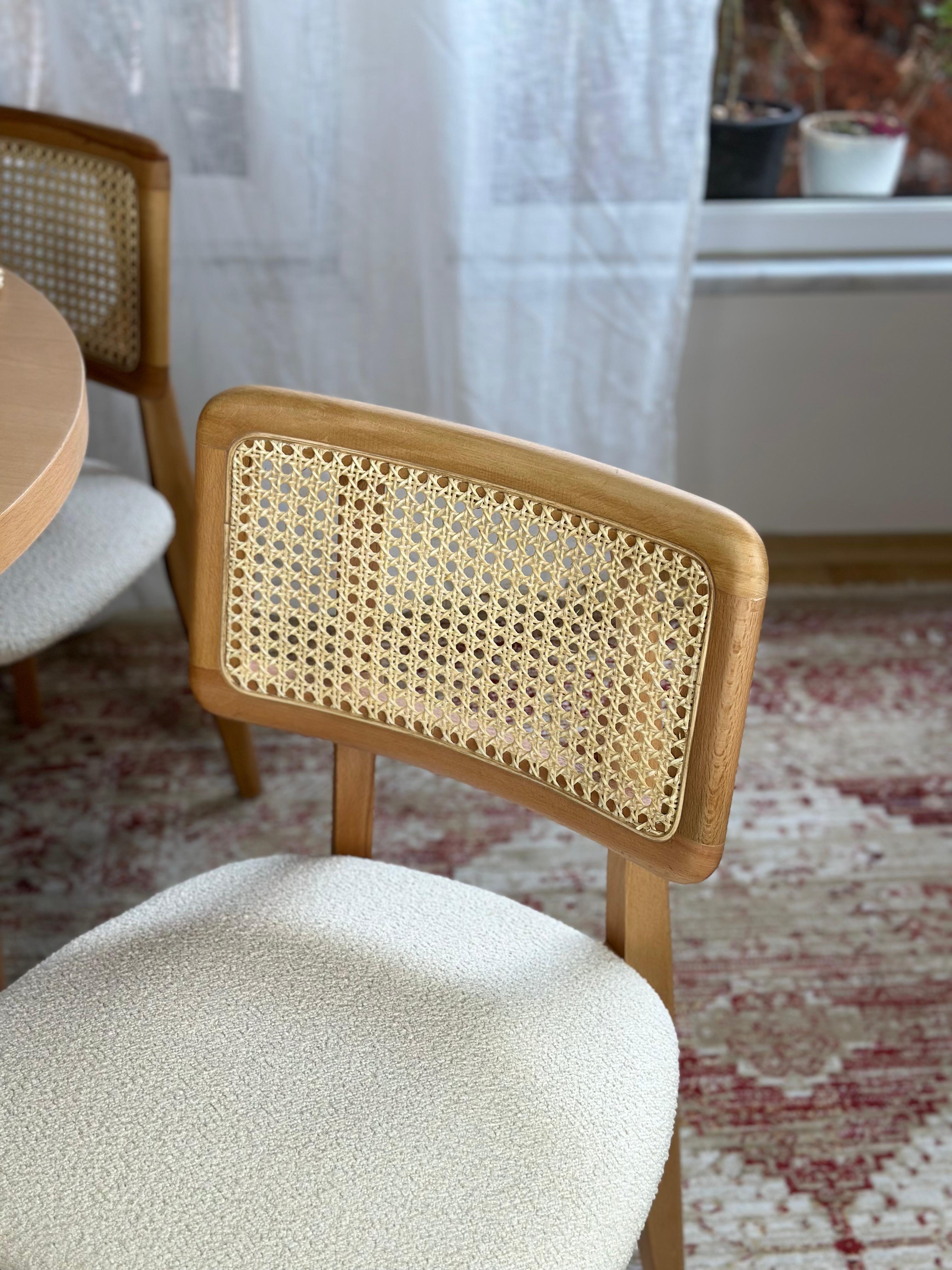 Woodenbend Mirla Yuvarlak Natural 100 cm Ahşap Yemek Masası Takımı – Hazeran Sandalyeli 4 Kişilik Masa Seti