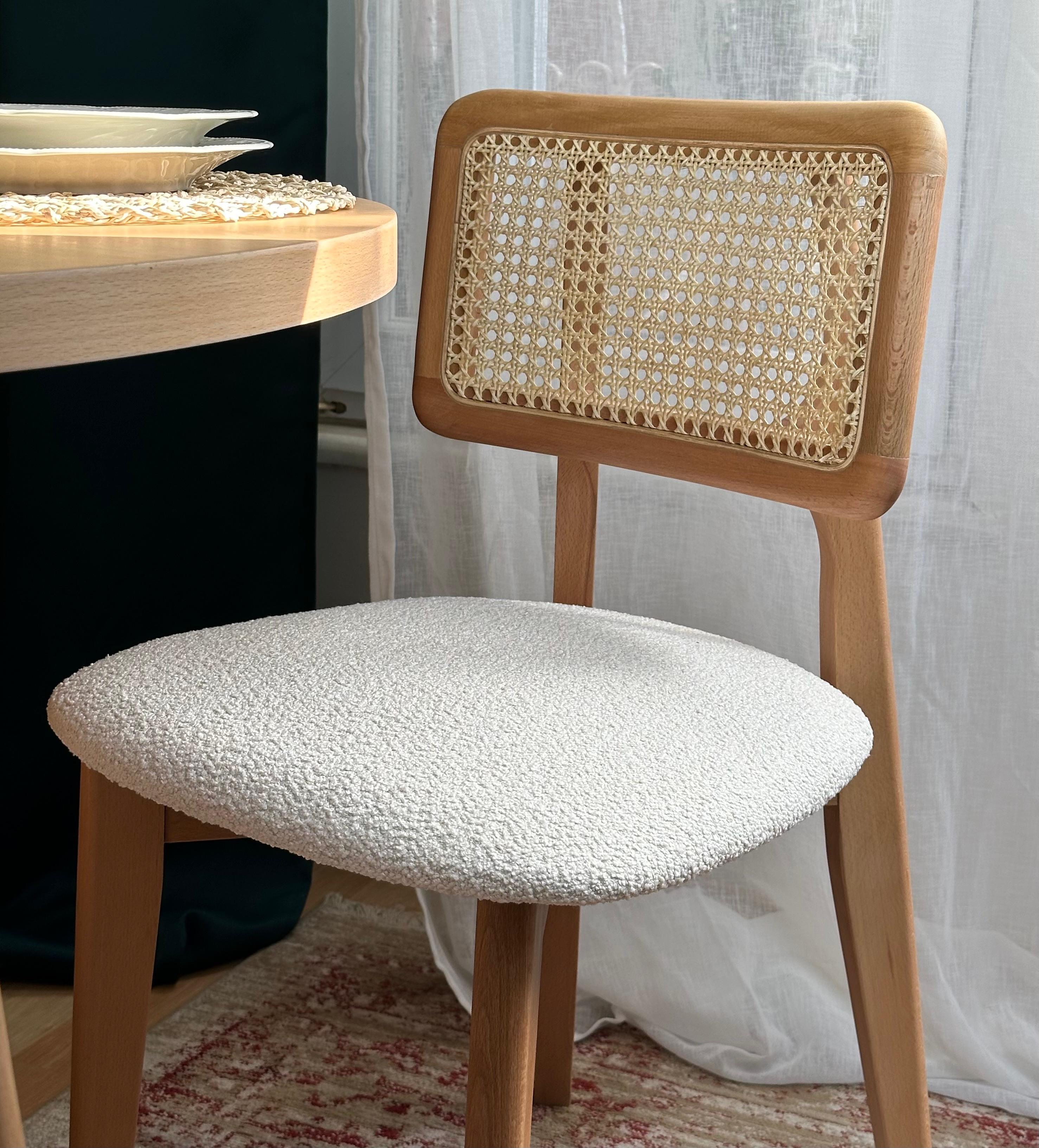 Woodenbend Mirla Yuvarlak Natural 100 cm Ahşap Yemek Masası Takımı – Hazeran Sandalyeli 4 Kişilik Masa Seti