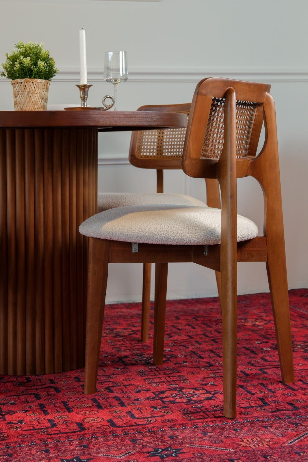 Woodenbend Mirla Ceviz  Kayın Sandalye – Hazeran Detaylı El İşçiliği