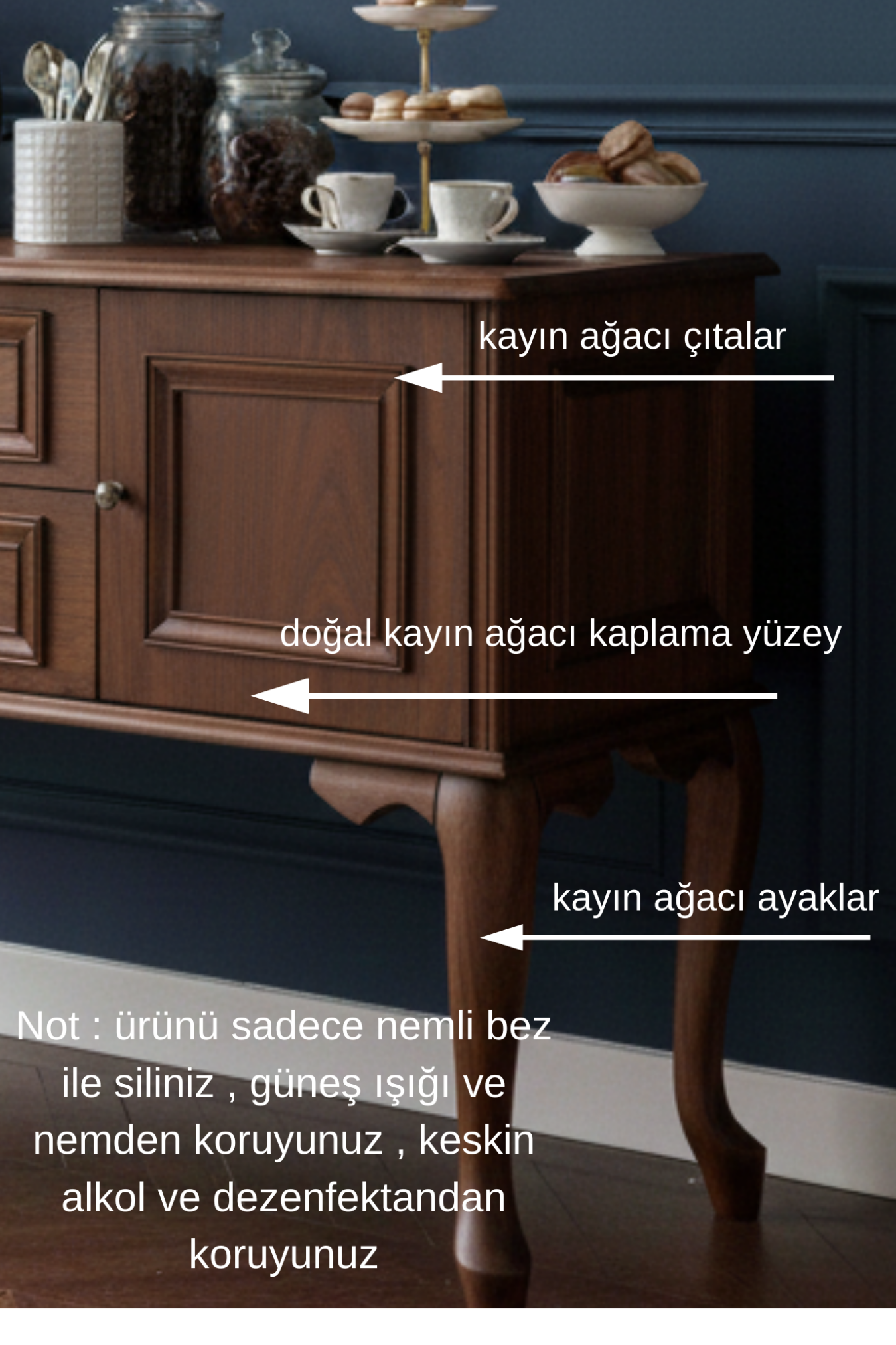 Woodenbend Olivia Ceviz Renk Ahşap Konsol | Kayın Kaplama Modern Country İskandinav Çok Amaçlı Şık Konsol Dolap