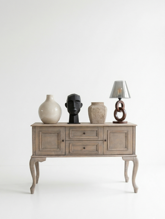 Woodenbend Olivia Eskitme Ahşap Çok Amaçlı Konsol – Kayın Modern Country İskandinav Tasarım, 130x38x80 cm