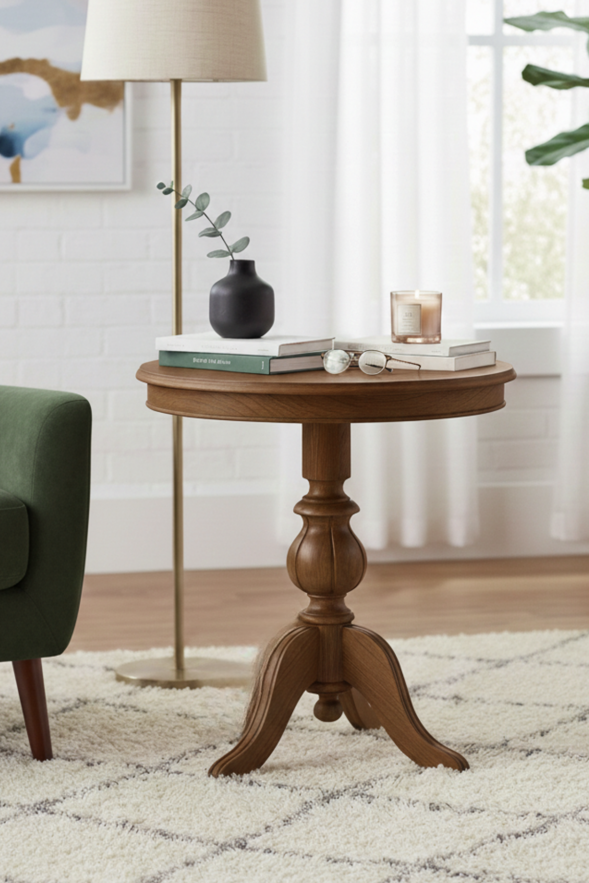 Arden Ceviz Rengi Fiskos Yan Sehpa – 60x60x62 cm Modern Minimalist Sehpa, Salon ve Oturma Odası İçin Şık Dekoratif Sehpa