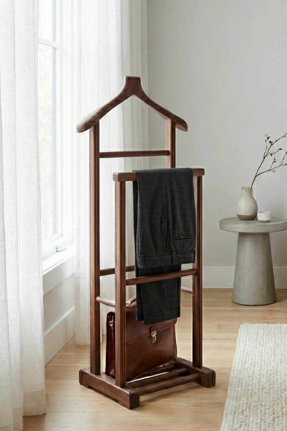 Servant Ceviz Rengi Çiftli Dilsiz Uşak 50x34x130 cm Elbise & Ceket Askısı