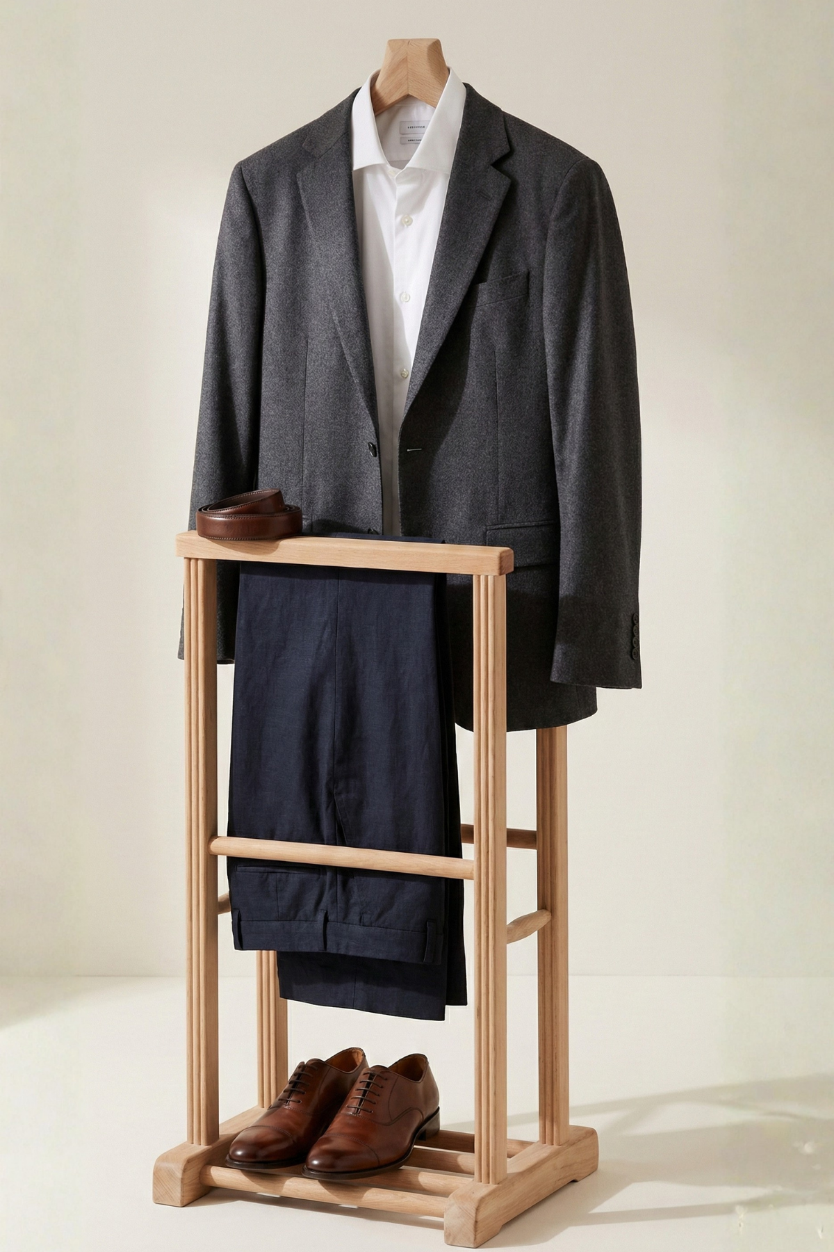 Servant Natural  Ahşap Çiftli Dilsiz Uşak 50x34x130 cm – Doğal Ahşap Elbise, Ceket & Takım Elbise Askılığı 