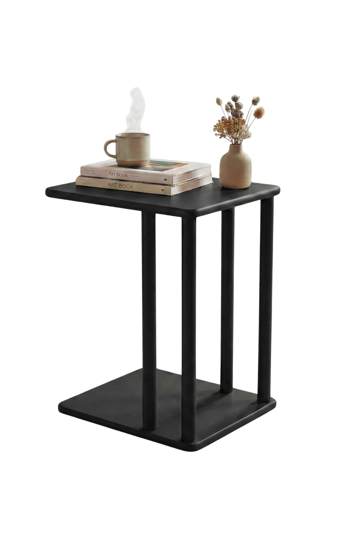 Sofia Lake Mat Siyah C Sehpa – Modern İskandinav Tasarım, Tekerlekli Yan Sehpa, (34x44x54 cm)