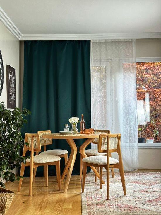 Woodenbend Arlen 100 cm Yuvarlak Natural Ahşap Yemek Masası Takımı | 4 Kişilik Hazeran Sandalyeli Modern Bohem Masa Seti