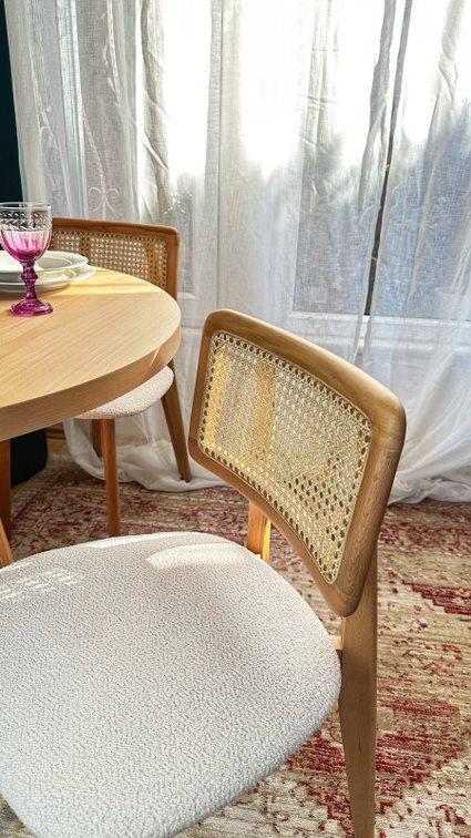 Woodenbend Arlen 100 cm Yuvarlak Natural Ahşap Yemek Masası Takımı | 4 Kişilik Hazeran Sandalyeli Modern Bohem Masa Seti