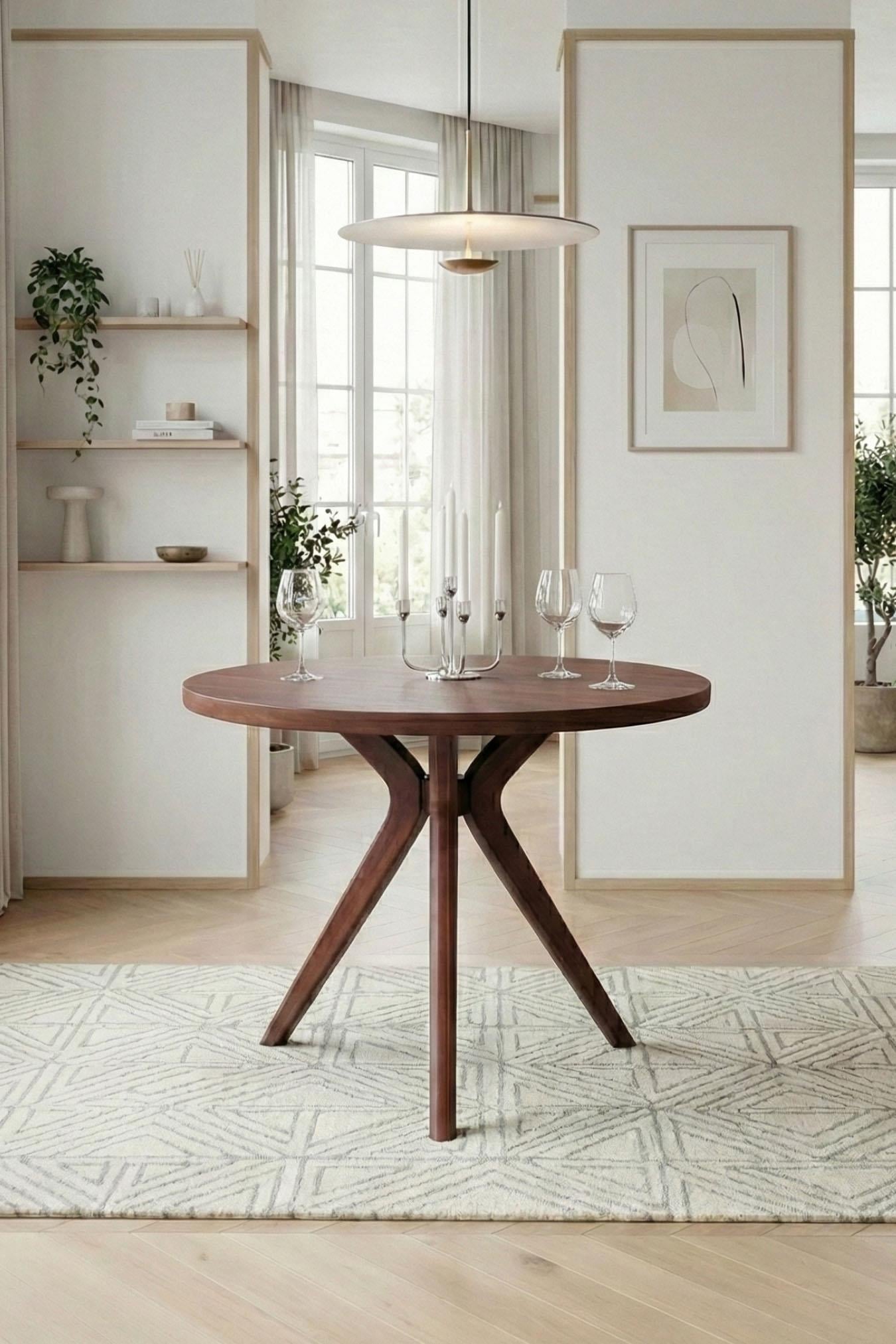 Woodenbend Arlen Ceviz 100 cm Yuvarlak Yemek Masası – Bohem & İskandinav Tarz