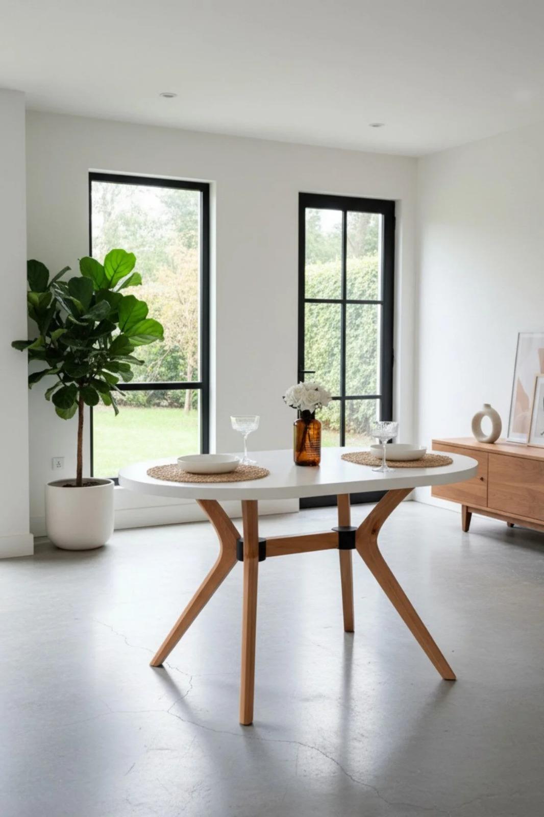 Woodenbend Arlen Natural Oval Beyaz Benchli Masa Sandalye Takımı 80x130 – 2 Sandalyeli + Benchli Ahşap Masa Seti