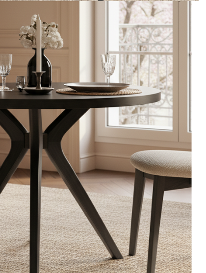 Woodenbend Arlen Siyah Ahşap Yuvarlak Masa Takımı 90x90 cm – 2 Döşemeli Sandalyeli Modern Set