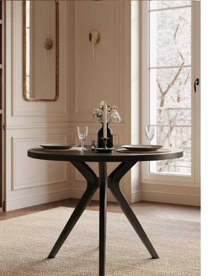 Woodenbend Arlen Siyah Ahşap Yuvarlak Masa Takımı 90x90 cm – 2 Döşemeli Sandalyeli Modern Set