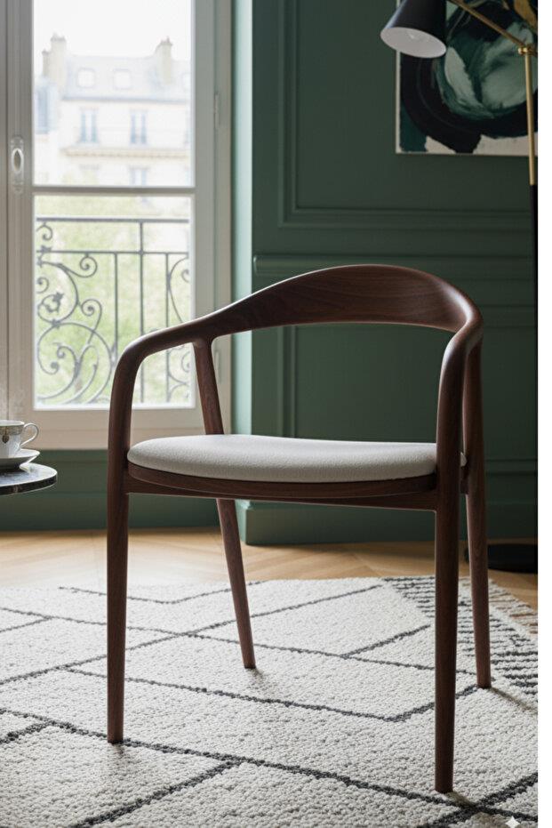 Woodenbend Belle Ceviz Rengi Masa Takımı 100 cm – 4 Sandalyeli Kayın Ağacı Modern Bohem İskandinav Tasarım