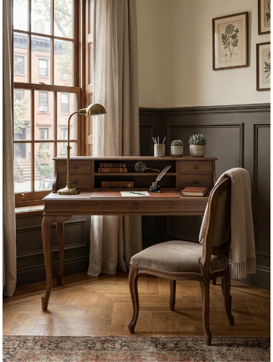 Woodenbend Bendis Ceviz Rengi Çalışma Masası 110x70 cm Çekmeceli Raflı Ahşap Ofis Masası Modern Country Rustik Ev Ofis Laptop Çalışma Masası