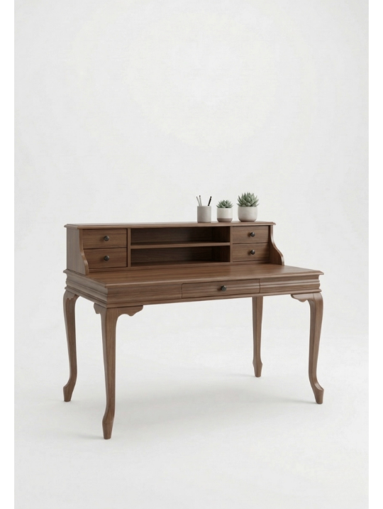 Woodenbend Bendis Ceviz Rengi Çalışma Masası 110x70 cm Çekmeceli Raflı Ahşap Ofis Masası Modern Country Rustik Ev Ofis Laptop Çalışma Masası