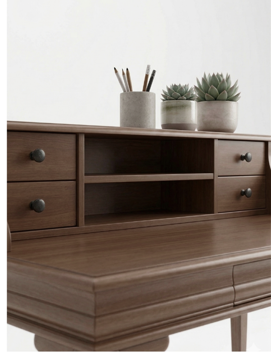 Woodenbend Bendis Ceviz Rengi Çalışma Masası 110x70 cm Çekmeceli Raflı Ahşap Ofis Masası Modern Country Rustik Ev Ofis Laptop Çalışma Masası