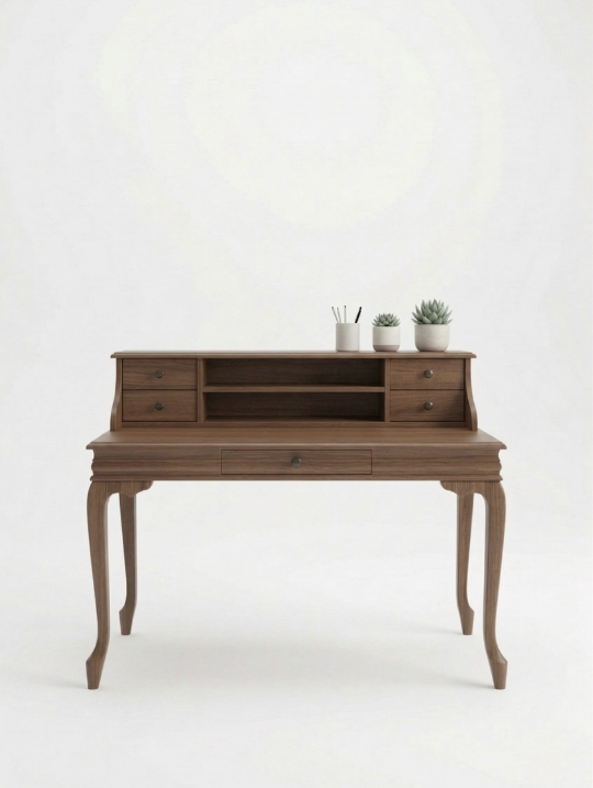 Woodenbend Bendis Ceviz Rengi Çalışma Masası 110x70 cm Çekmeceli Raflı Ahşap Ofis Masası Modern Country Rustik Ev Ofis Laptop Çalışma Masası