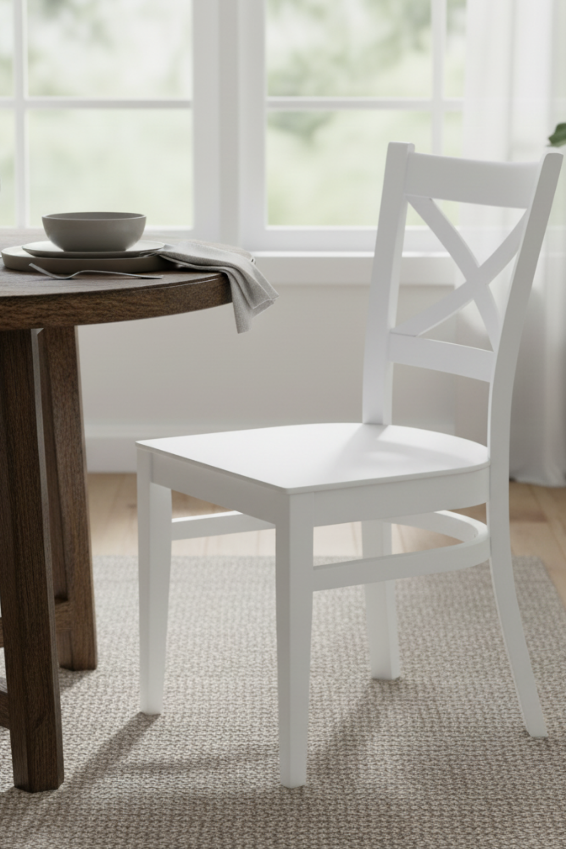 Woodenbend Bodrum Beyaz Ahşap Sandalye – Doğal Kayın Ağacı 2 Adet
