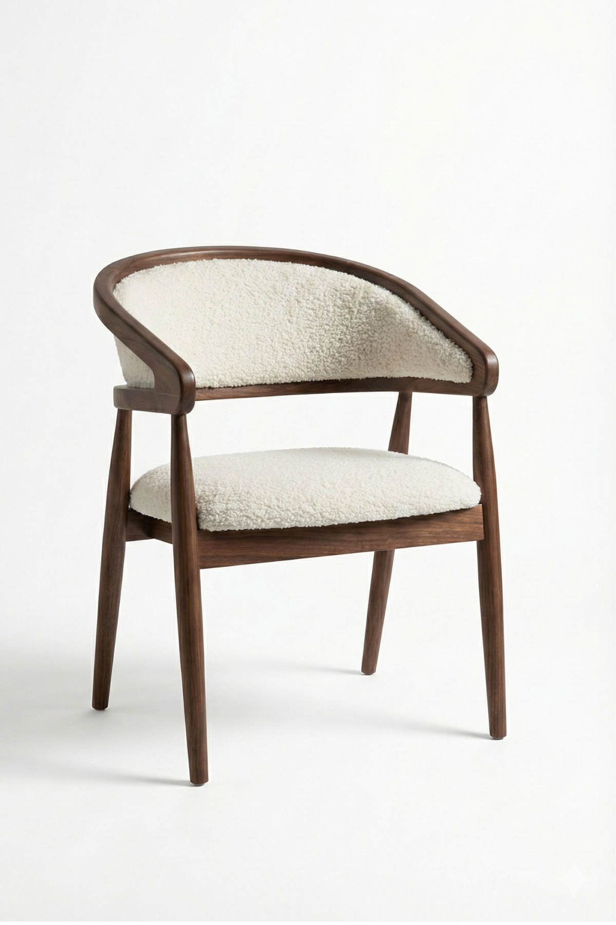 Woodenbend Florida Ceviz Kolçaklı Sandalye | Kayın Ahşap İskeletli Teddy Kumaş Döşemeli Modern İskandinav & Retro Yemek Masası Sandalyesi