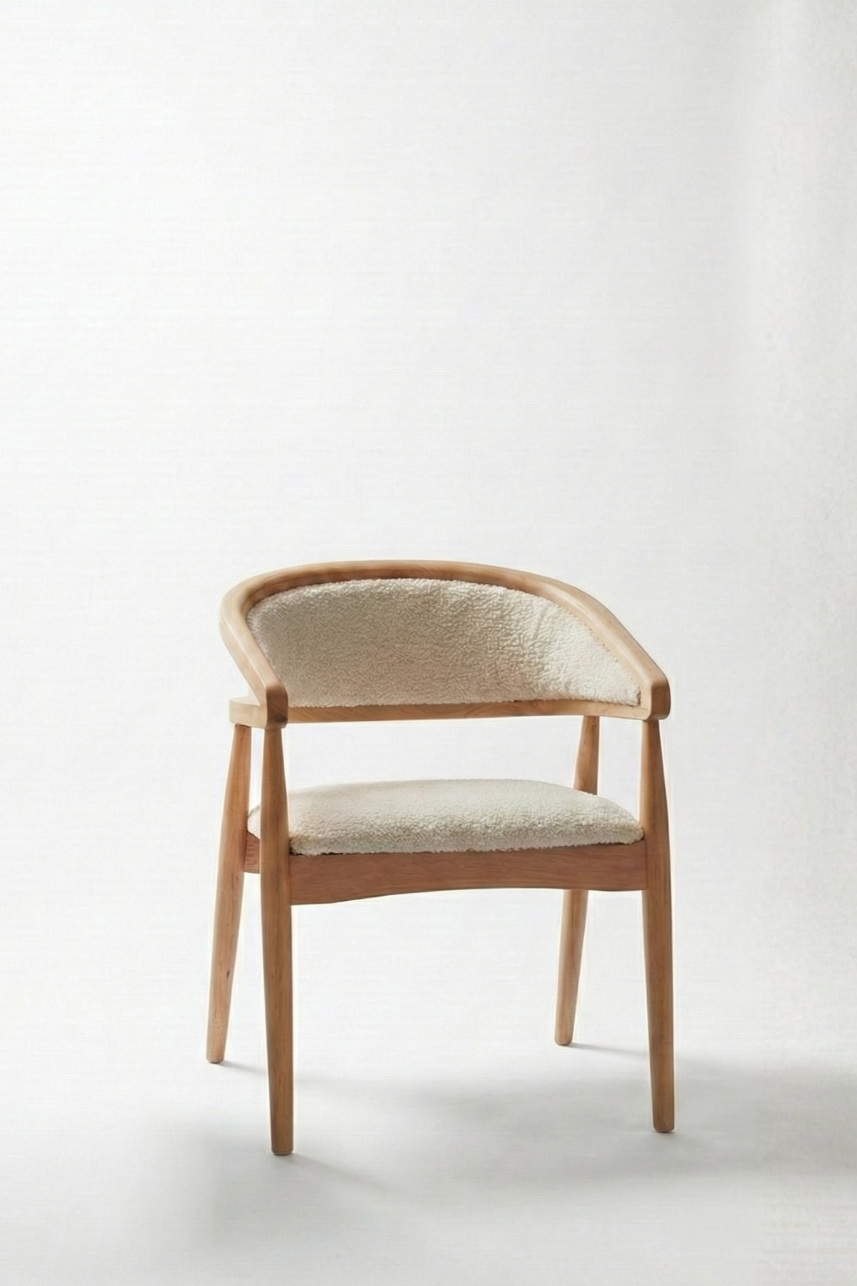 Woodenbend Florida Natural Kolçaklı Sandalye | Doğal Kayın Ahşap İskeletli Teddy Kumaş Döşemeli Modern İskandinav & Bohem Yemek Masası Sandalyesi
