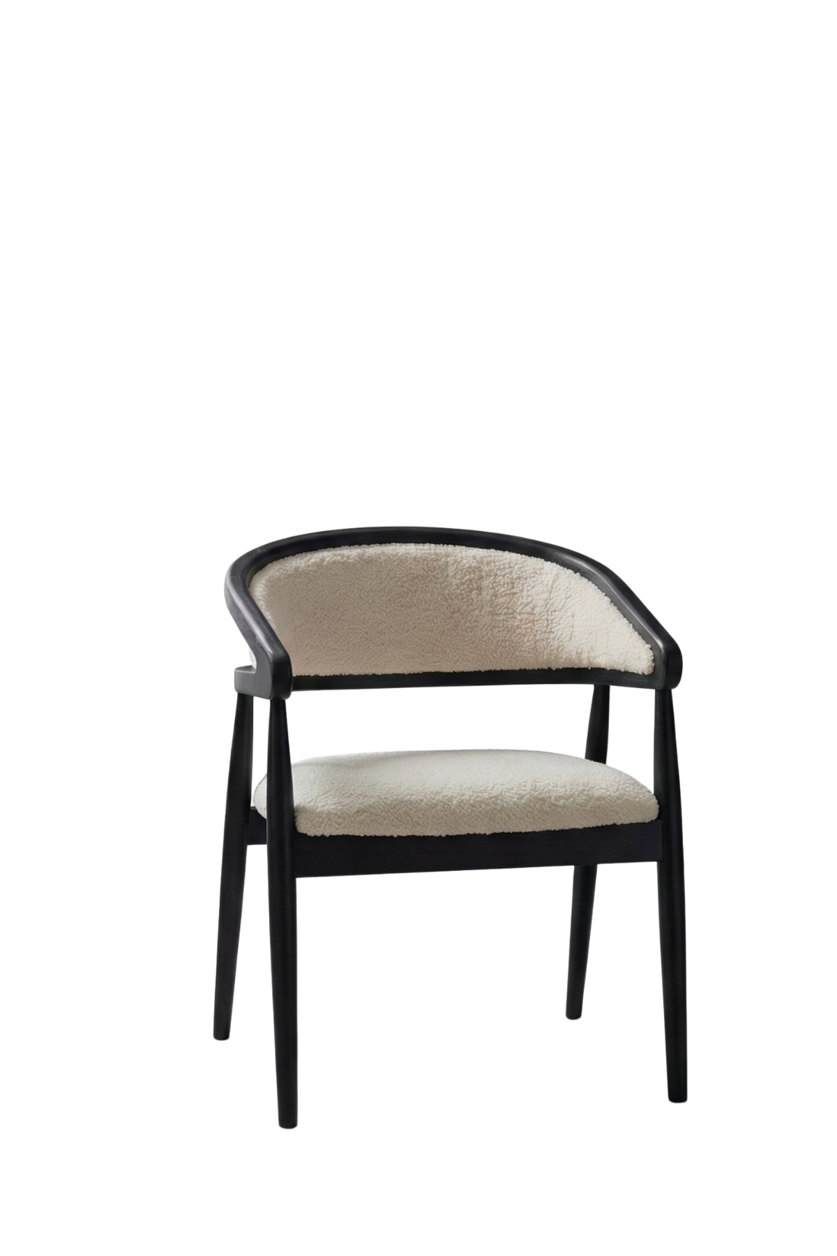 Woodenbend Florida Mat Siyah Kolçaklı Sandalye | Kayın Ahşap İskeletli Teddy Kumaş Döşemeli Modern İskandinav & Endüstriyel Yemek Masası Sandalyesi
