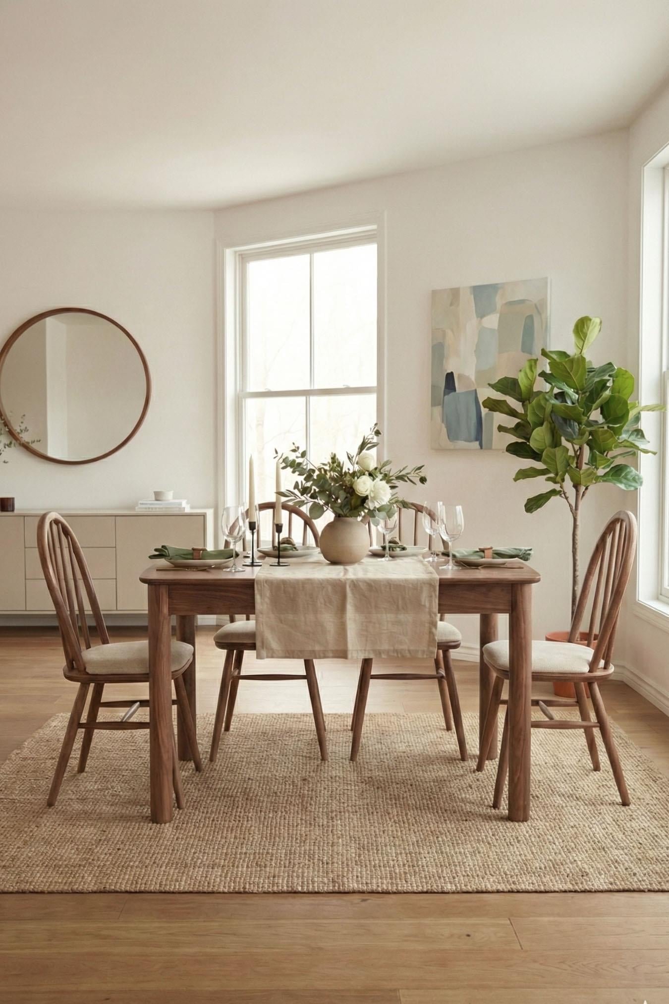 Woodenbend Freya Ceviz Rengi 80x120 cm Açılır Masa Takımı – 4 Kayın Sandalyeli Country Tasarım