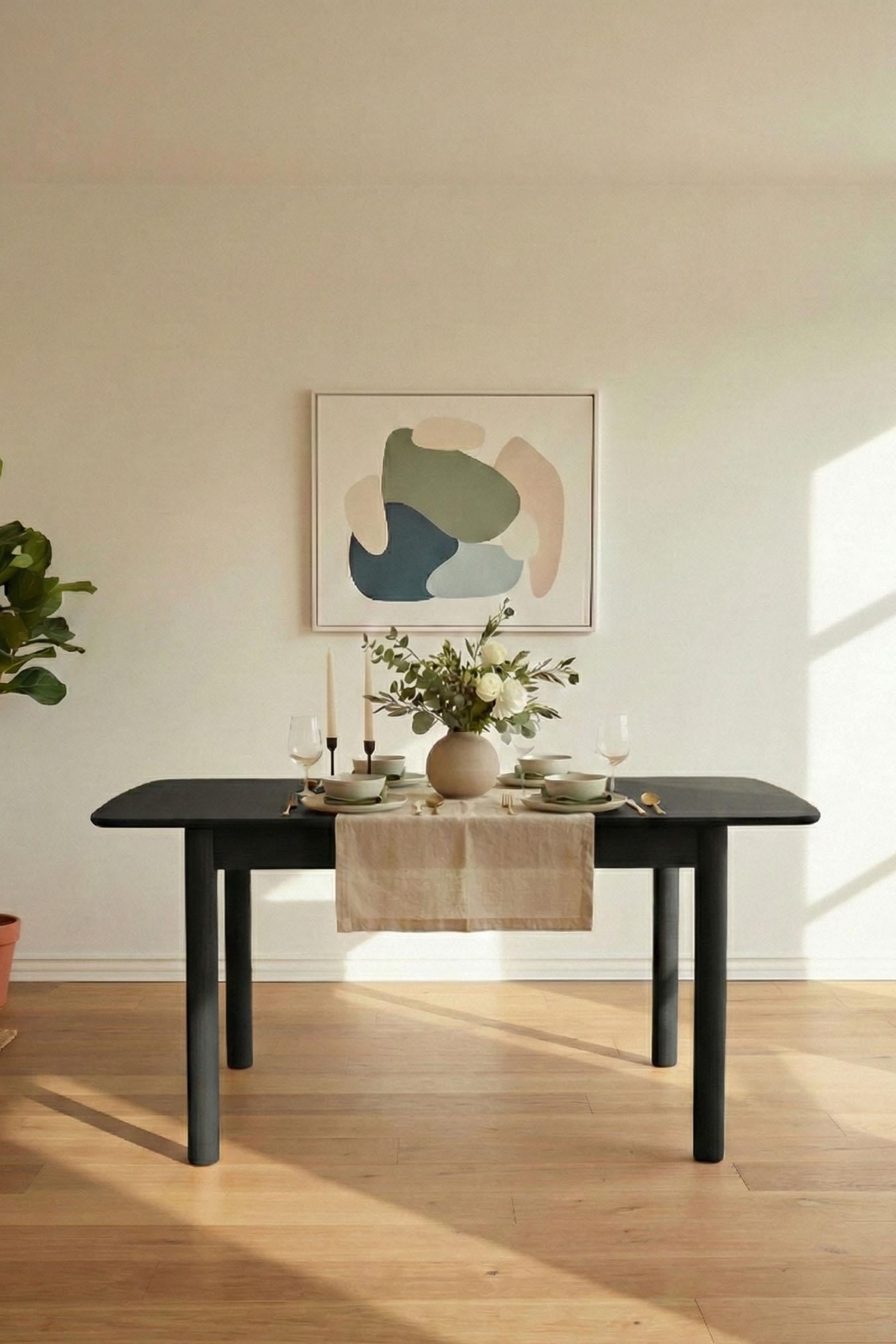 Woodenbend Freya Mat Lake Siyah 80x120 cm Açılır Masa Takımı – 4 Kayın Sandalyeli Country Modern Tasarım