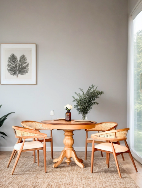 Woodenbend Gerona Natural Ahşap Hazeranlı Açılır Masa Sandalye Takımı 100x100 – 4 Sandalyeli Country Masa Seti