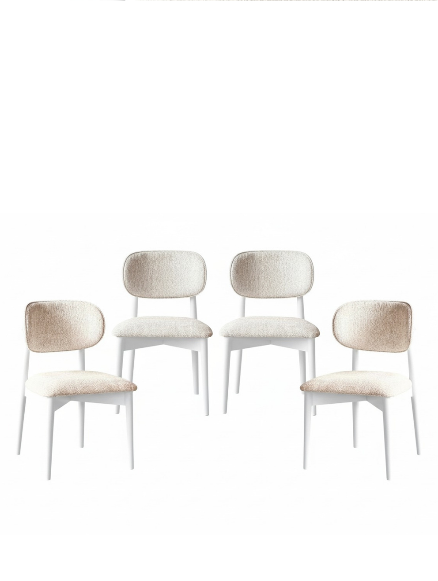 Woodenbend Kraunt Beyaz Yuvarlak Masa Takımı 100x100 cm – 4 Beyaz Sandalyeli Ergonomik Modern İskandinav & Minimalist Yemek Masası