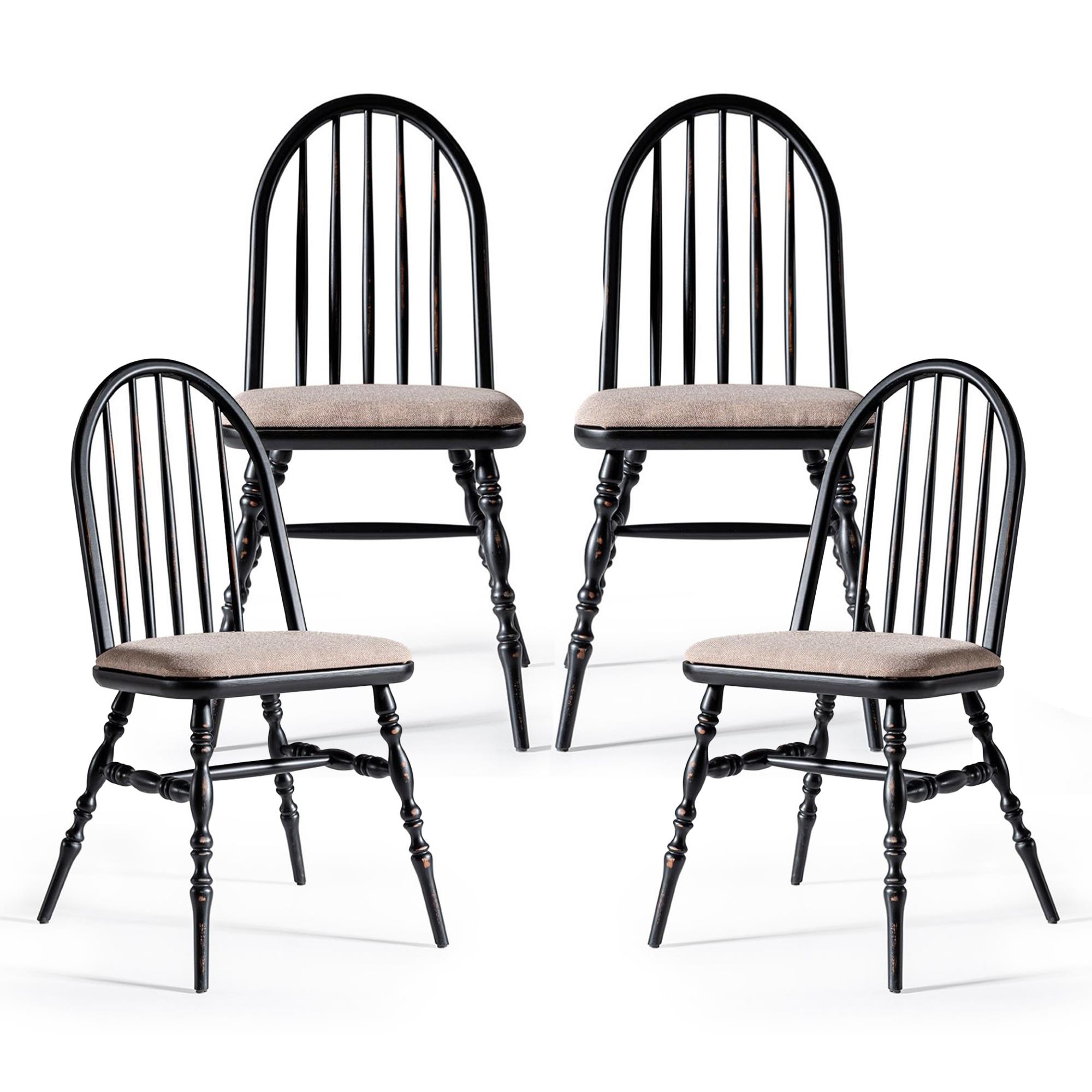Woodenbend Laura Ahşap Sandalye Siyah Eskitme  (4 Adet )
