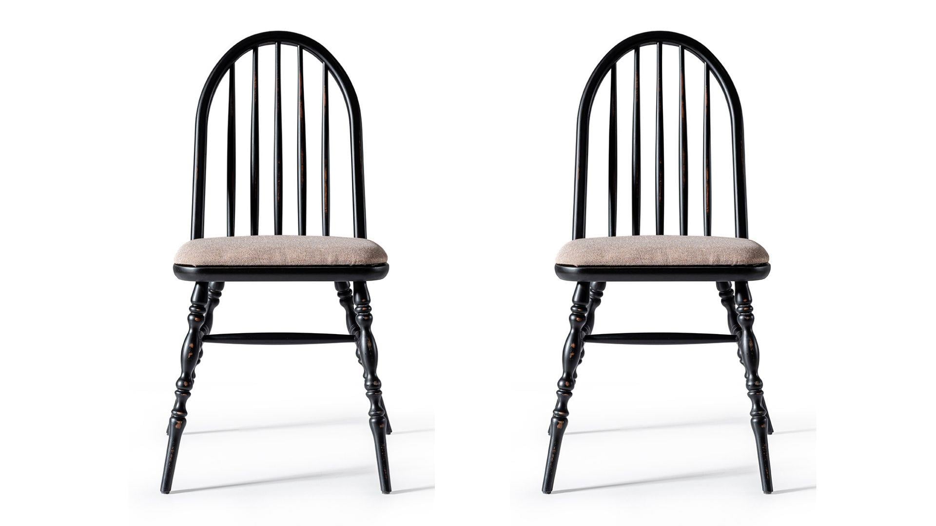 Woodenbend Laura Ahşap Sandalye Siyah Eskitme  (4 Adet )