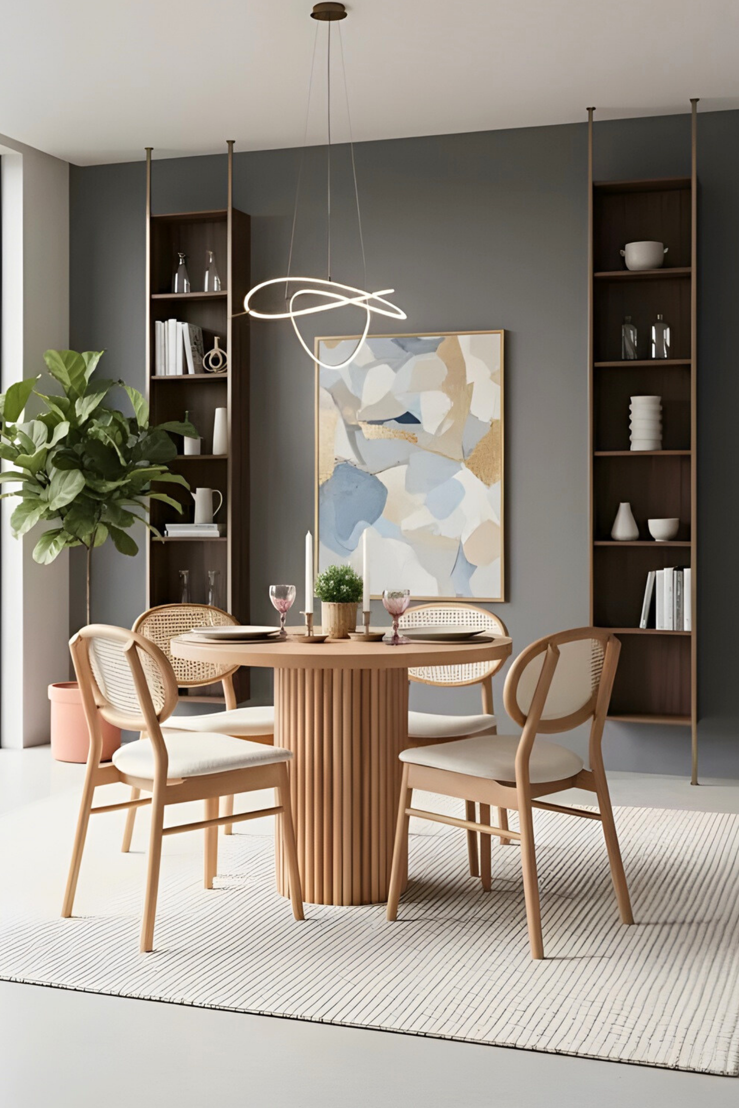 Woodenbend Florina Yuvarlak Natural 100 cm Ahşap Yemek Masası Takımı – Hazeran Sandalyeli 4 Kişilik Masa Seti