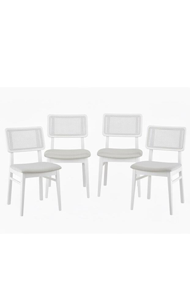 Woodenbend Marine Beyaz 4lü Hazeranlı Sandalye – Modern İskandinav Konforlu Oturum