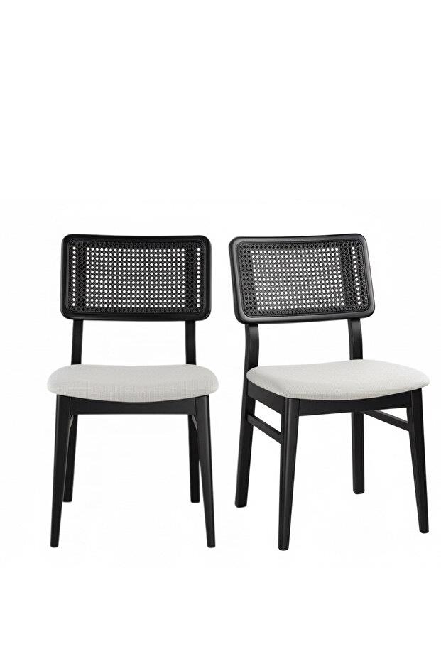 Woodenbend Marine Siyah 4lü Ahşap Hazeranlı Sandalye – Modern İskandinav Konforlu Oturum
