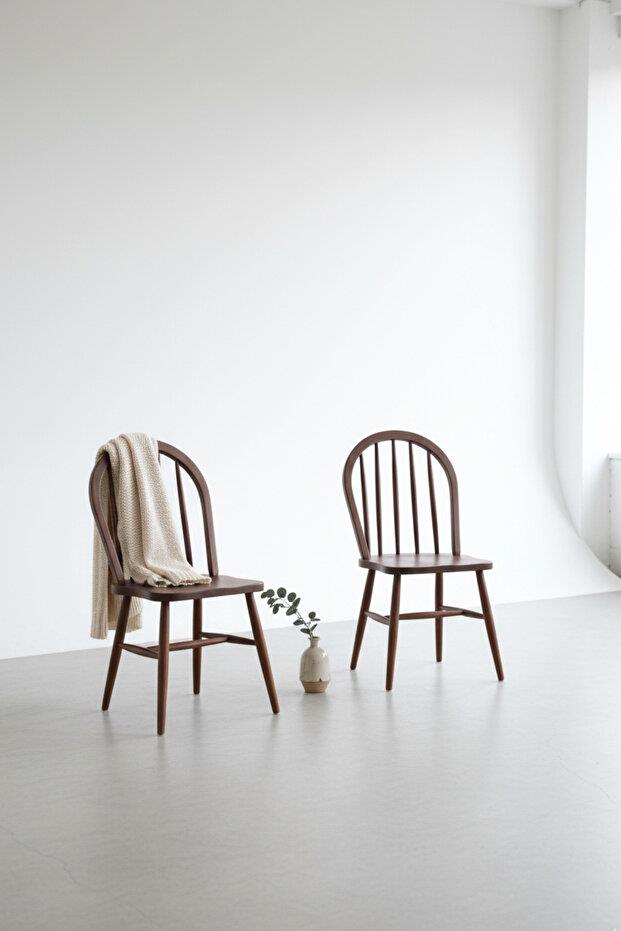 Woodenbend Milena Ceviz Rengi Kayın Ağacı Sandalye 2li Set – İskandinav Modern Tasarım, Sağlam