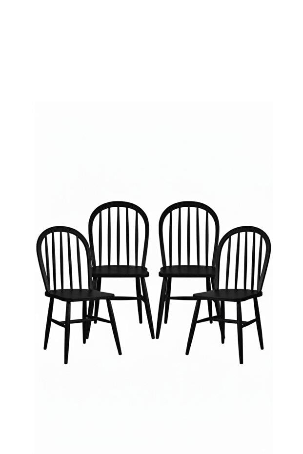 Woodenbend Milena Siyah Kayın Ağacı Sandalye 4lü Set – Mat Lake İskandinav Modern Tasarım