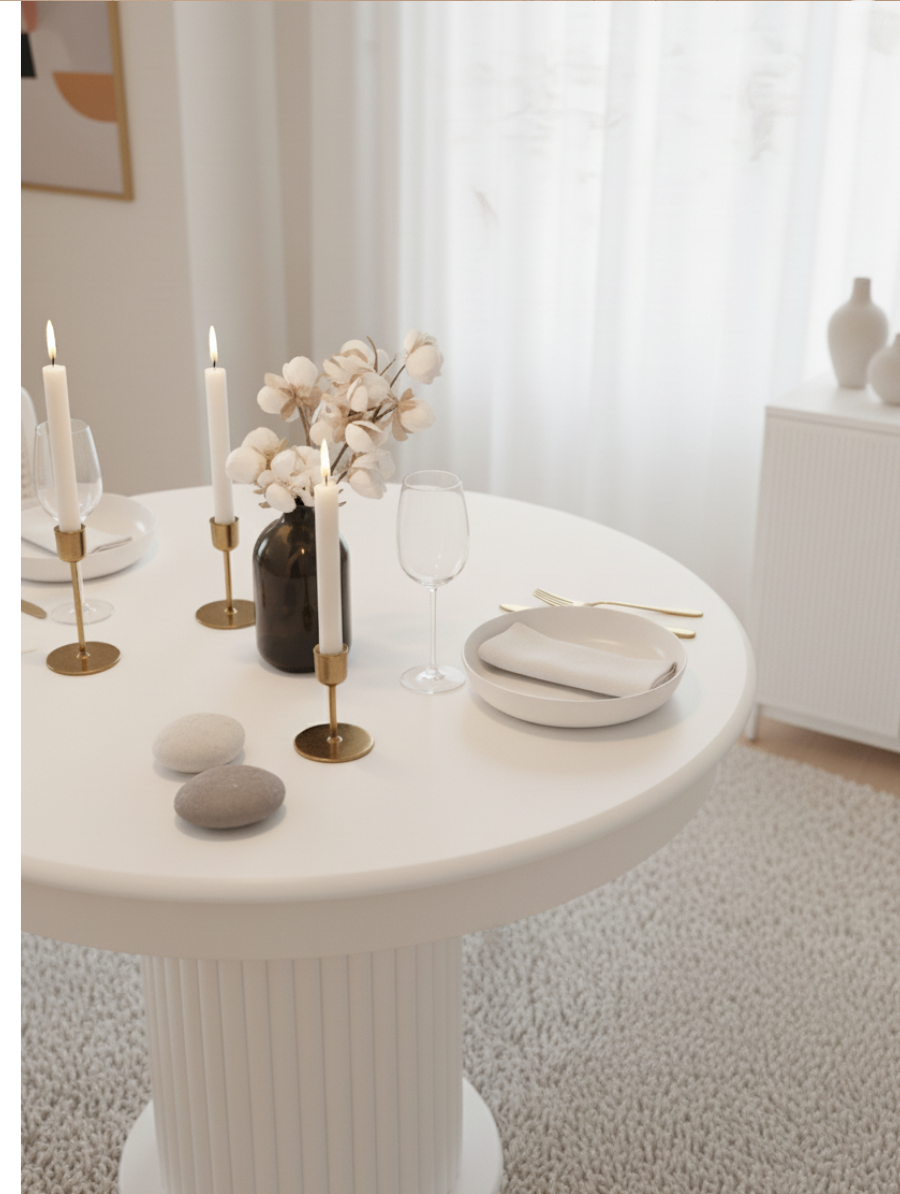 Woodenbend Mirla Beyaz Ahşap Açılır Masa Takımı 100x100 cm – Açılınca 100x130 cm, Modern Tasarım