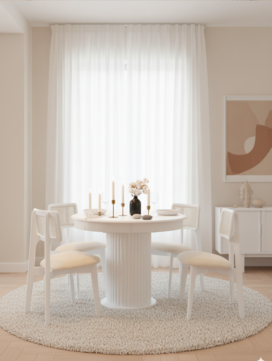 Woodenbend Mirla Beyaz Ahşap Açılır Masa Takımı 100x100 cm – Açılınca 100x130 cm, Modern Tasarım