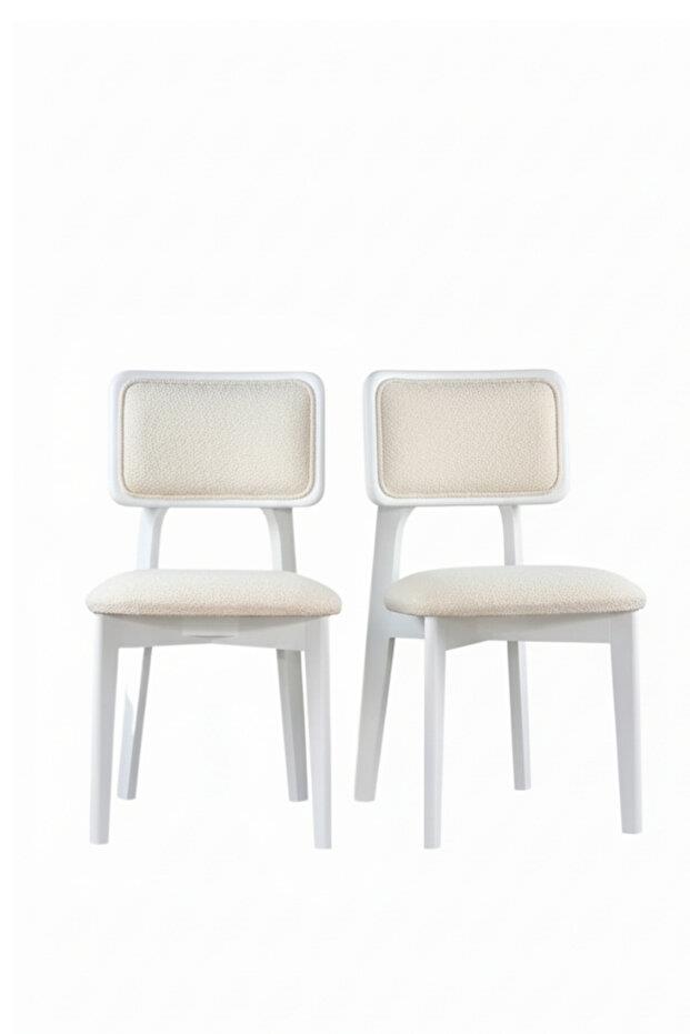 Woodenbend Mirla Beyaz Döşemeli Kayın Ağacı Sandalye 4lü Set – Modern İskandinav Bohem Tasarım