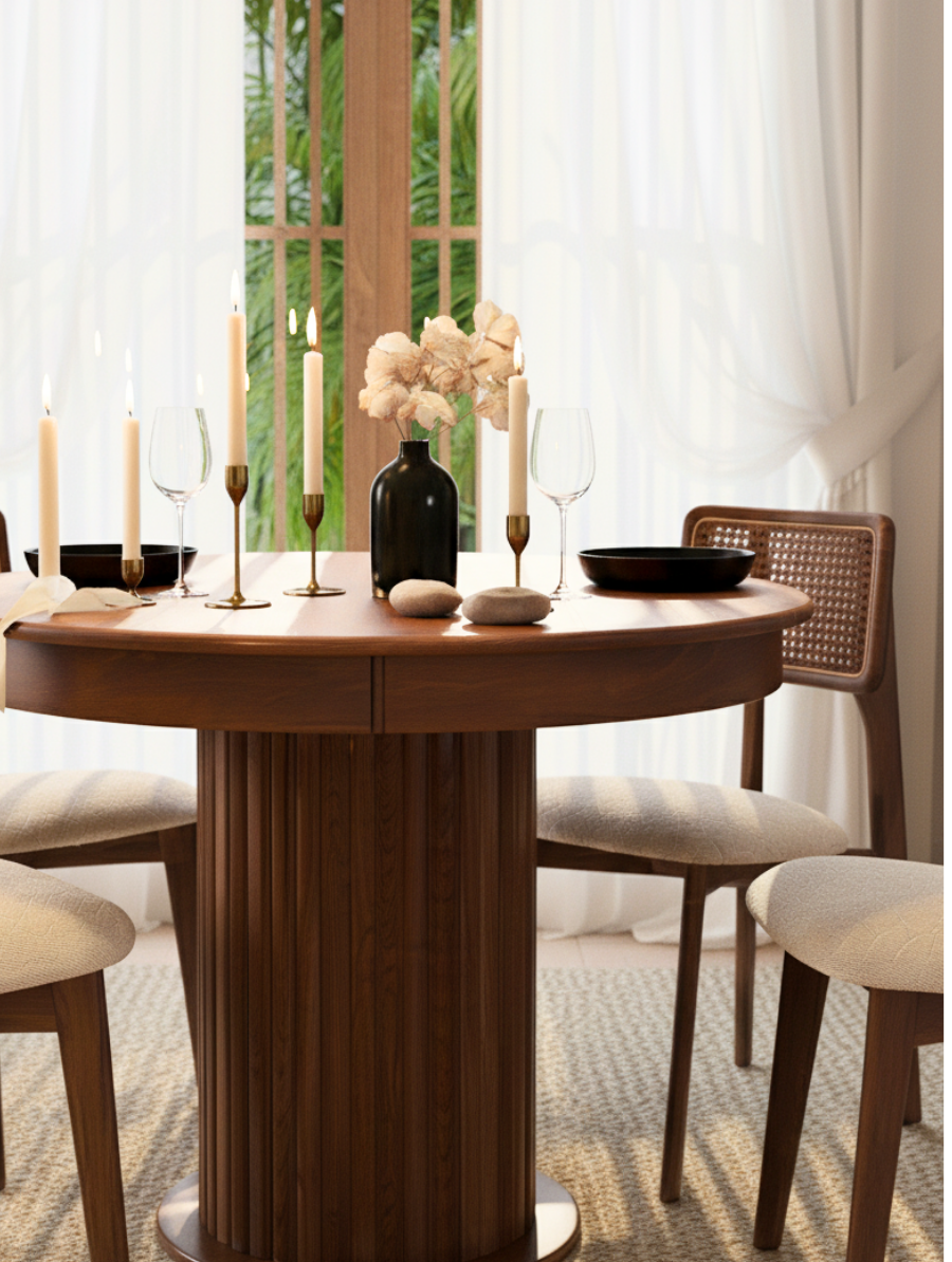 Woodenbend Mirla Ceviz Rengi Açılır Masa Takımı 100x100 cm – Açılınca 100x130 cm, Modern Tasarım