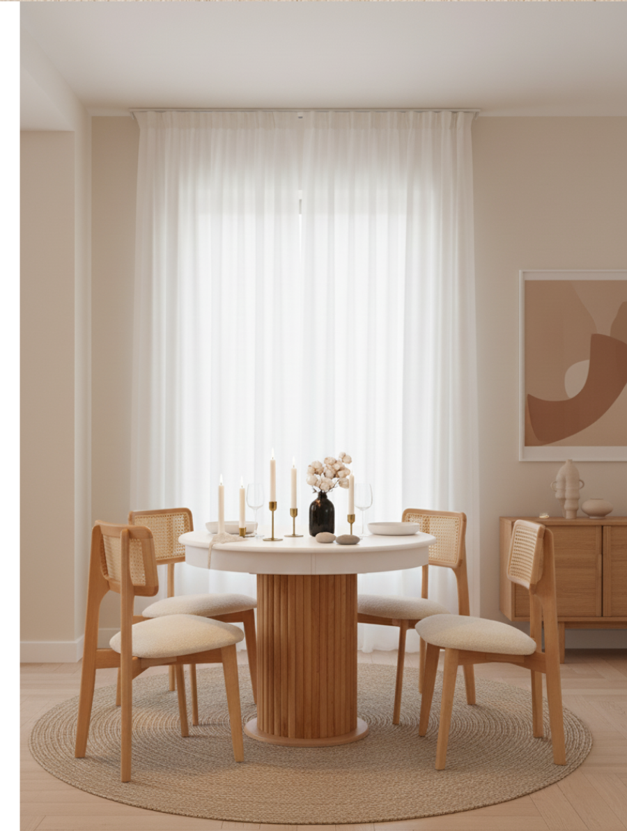Woodenbend Mirla Natural Ahşap Beyaz Açılır Masa Takımı 100x100 cm – Açılınca 100x130 cm, Modern Tasarım