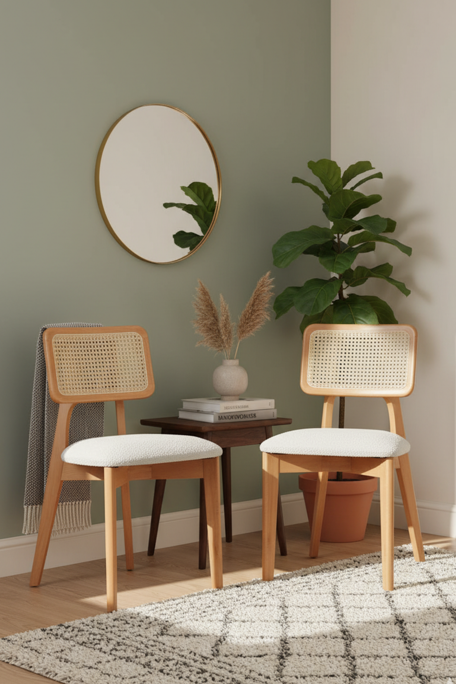 Woodenbend Mirla Natural Kayın Sandalye – Hazeran Detaylı El İşçiliği ( 2 adet)