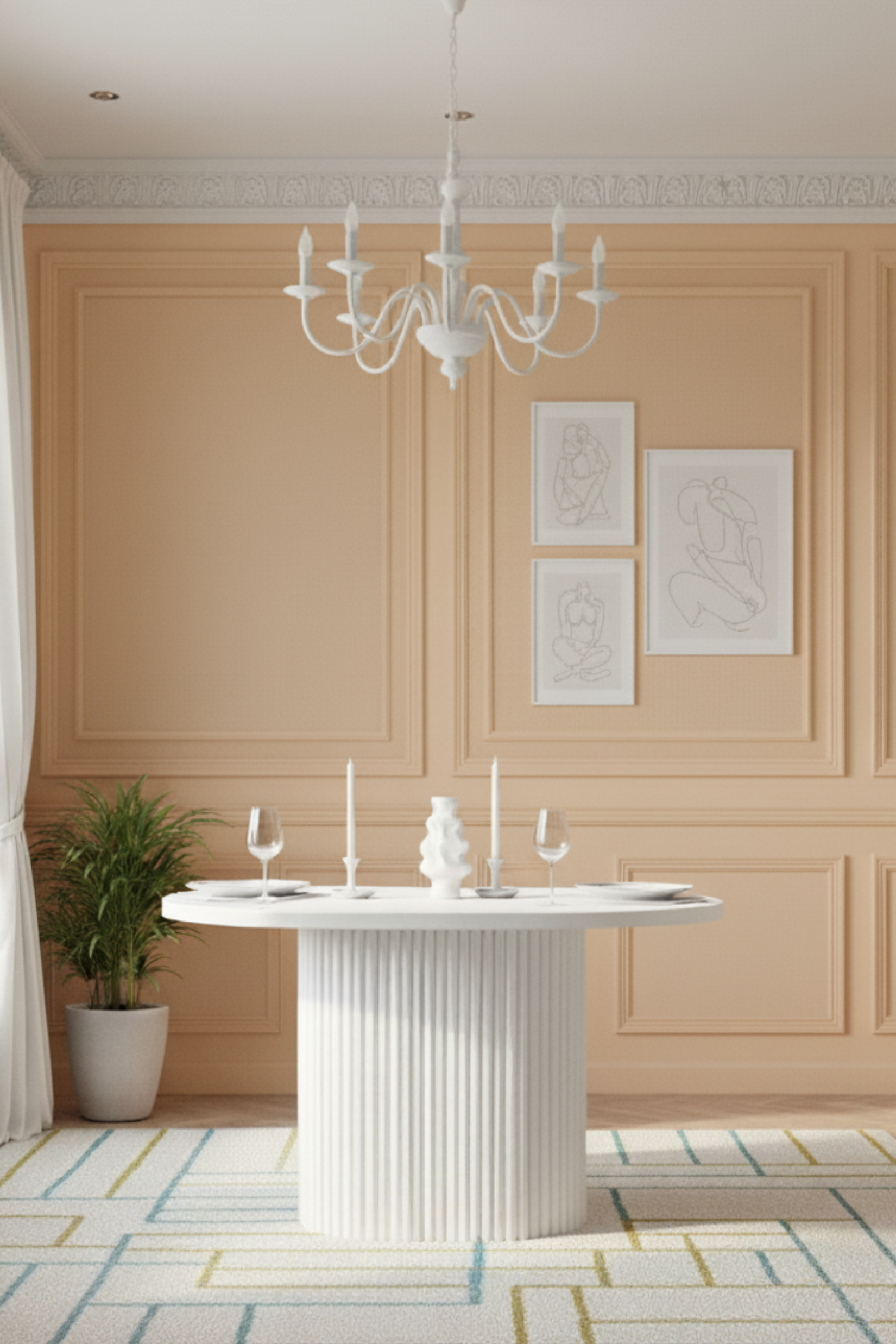 Woodenbend Mirla Oval Beyaz Ahşap 80x130 Ahşap Yemek Masası Takımı – Hazeran Sandalyeli 4 Kişilik Masa Seti