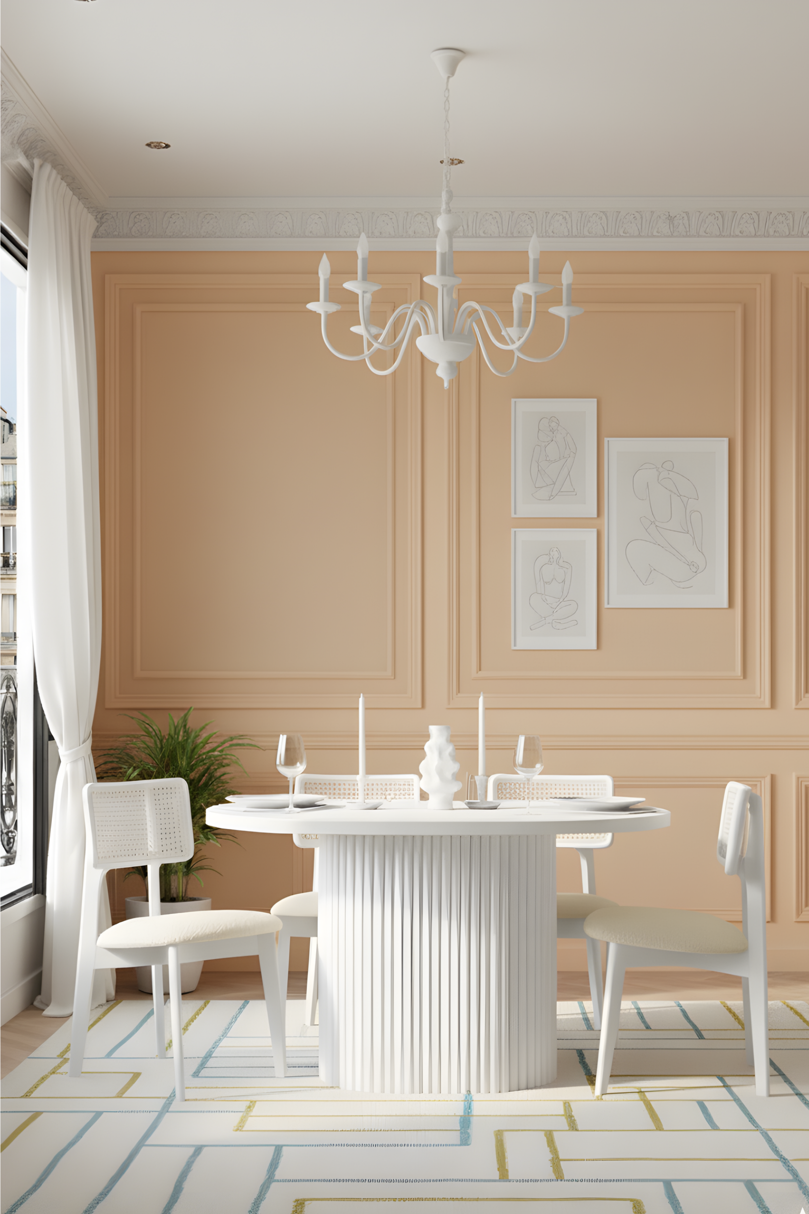 Woodenbend Mirla Oval Beyaz Ahşap 80x130 Ahşap Yemek Masası Takımı – Hazeran Sandalyeli 4 Kişilik Masa Seti