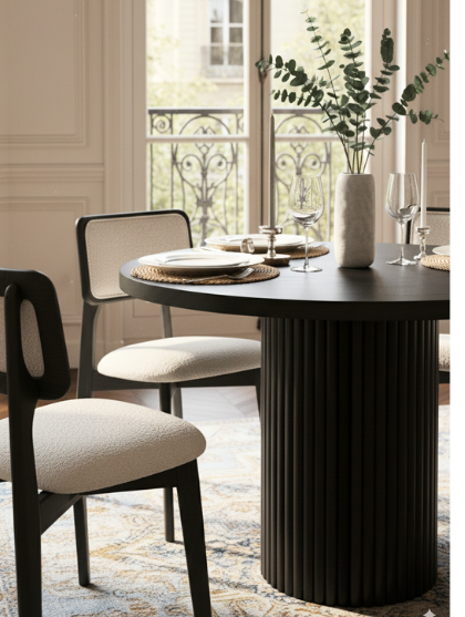 Woodenbend Mirla Siyah Ahşap Masa Takımı 100x100 cm – 4 Mirla Döşemeli Sandalyeli Modern Set