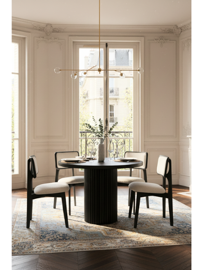 Woodenbend Mirla Siyah Ahşap Masa Takımı 100x100 cm – 4 Mirla Döşemeli Sandalyeli Modern Set