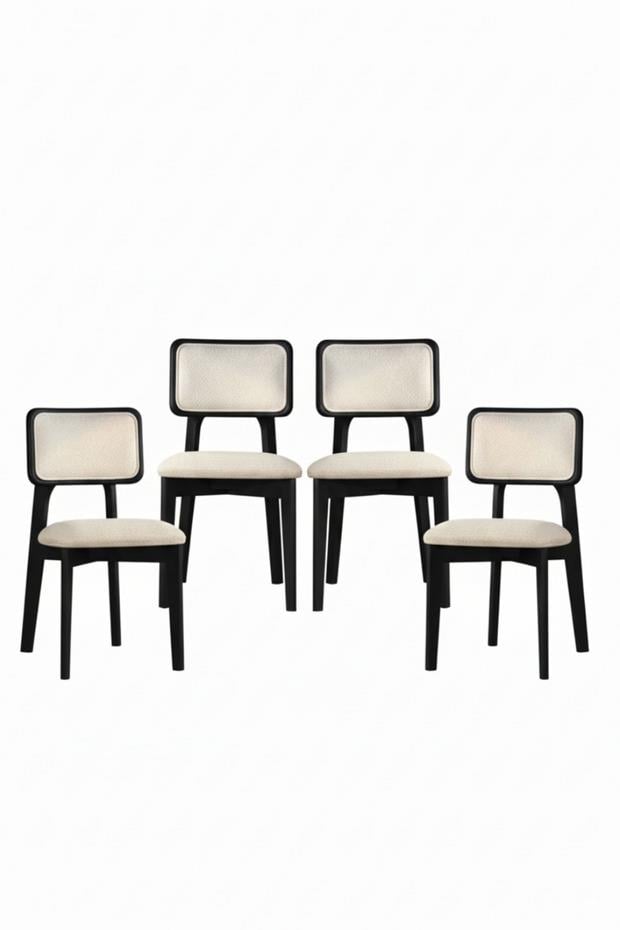Woodenbend Mirla Siyah Döşemeli Kayın Ağacı Sandalye 4lü Set – Modern İskandinav Bohem Tasarım