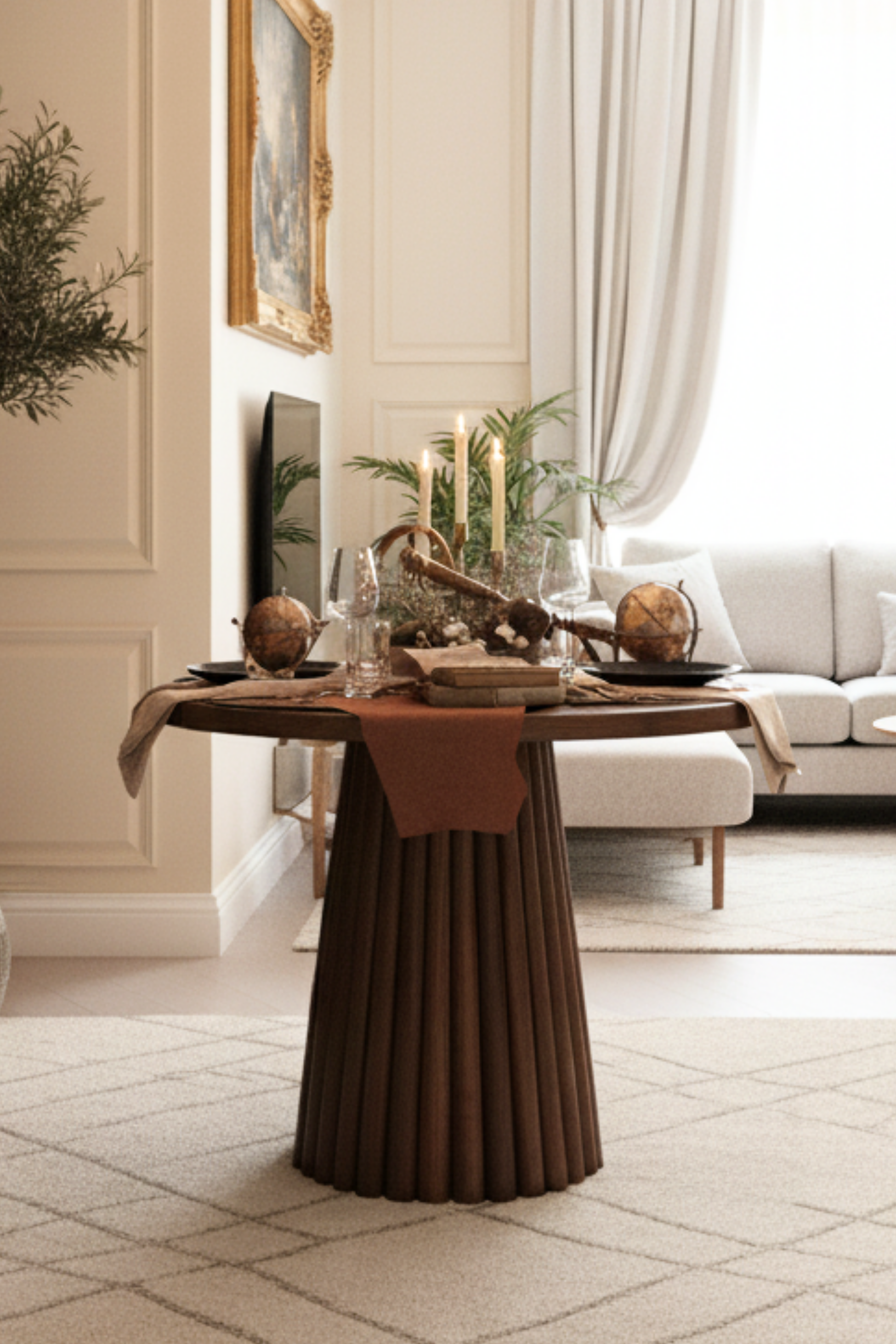 Woodenbend Monaco Ceviz Rengi 100 cm Ahşap Yemek Masası Takımı – Hazeran Sandalyeli 4 Kişilik Masa Seti