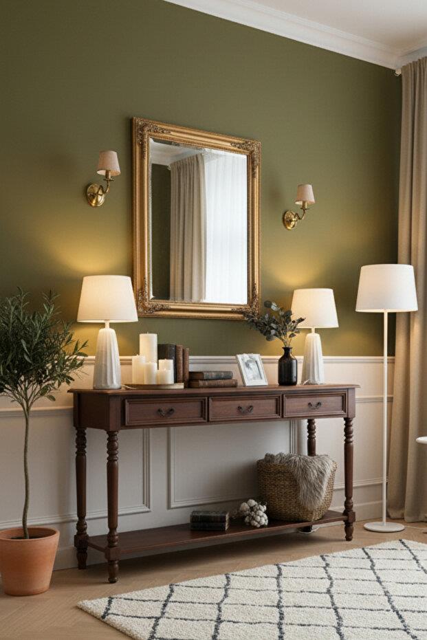 Woodenbend Monaco Ceviz Renk Masif Ahşap 3 Çekmeceli Dresuar – Klasik Modern Country Tarz Konsol - 120x38x80 cm